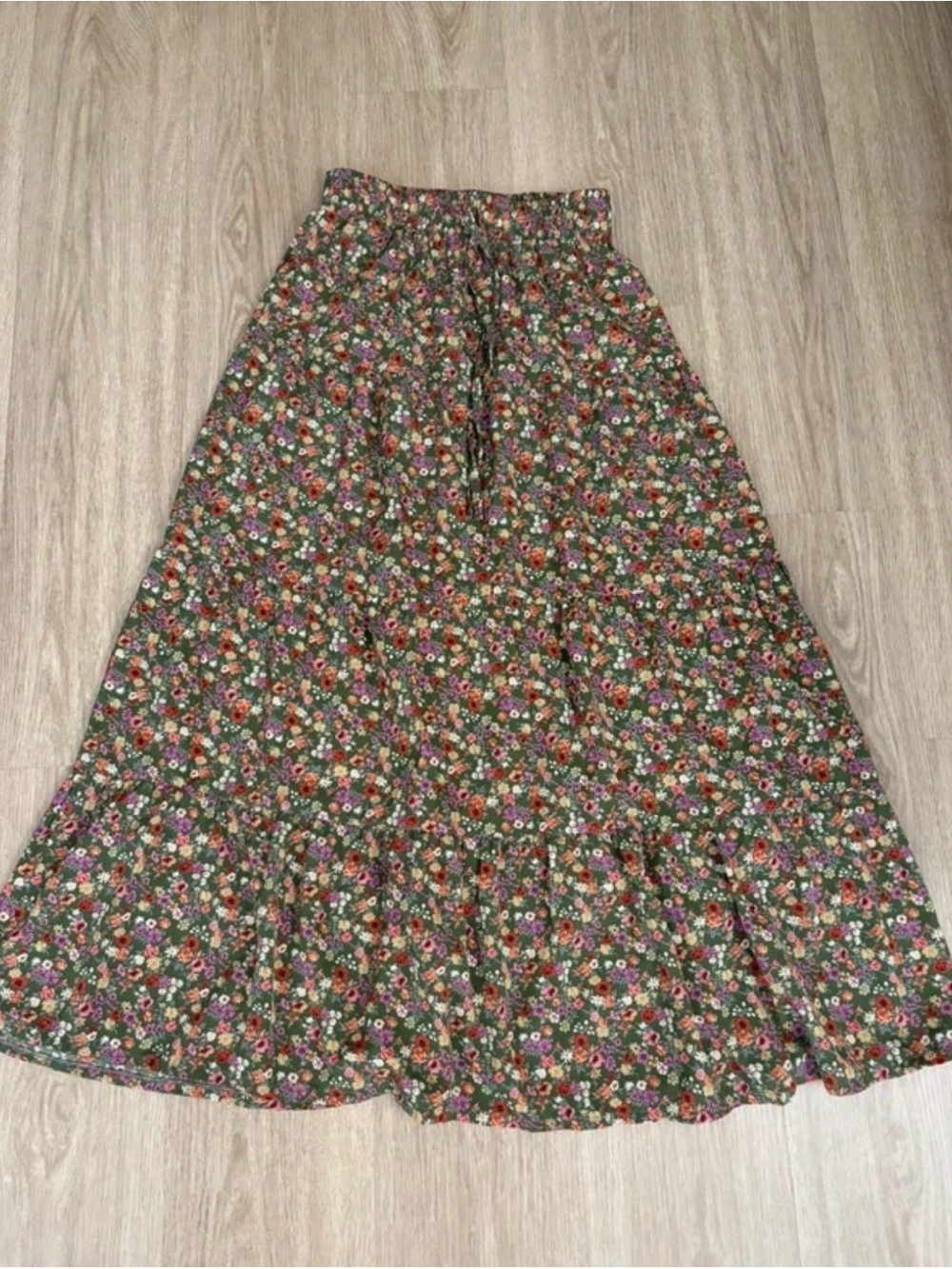 Floral Tiered Maxi Skirt - Olive Green Floral
